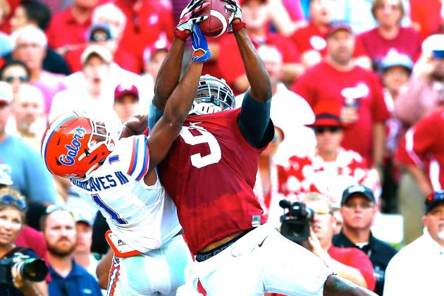 Amari Cooper is the best wide receiver in the country right now. With his 3 TDs, he became Bama's all-time leader in TD catches with 20, breaking Dennis Horman's 47-year-old record 18 TDs receptions. ( Kevin C. Cox/Getty Images)