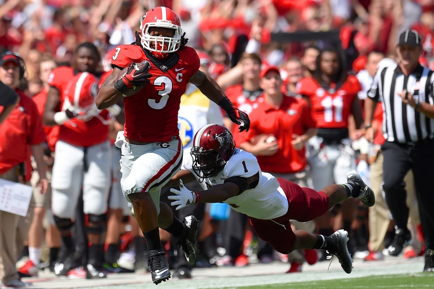 Todd Gurley aka "Carolina Bulldog" has the abilities to carry Georgia to the promise land. The coaching staff must realize that and feed him the ball. If you wanna win let Gurley spin. (AP Photo)