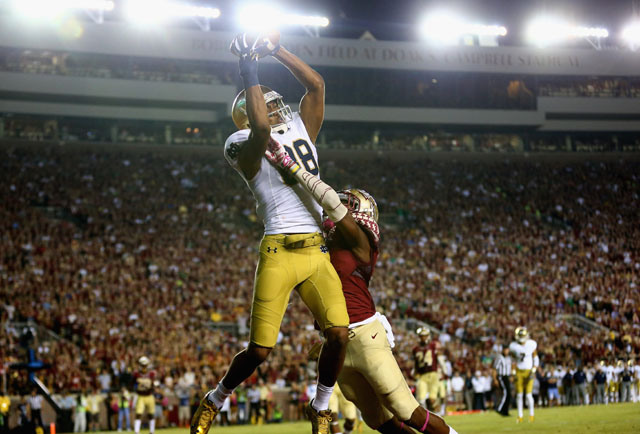Corey Robinson, the son of NBA HOF, David Robinson, showed out Saturday night in Doak Campbell stadium. The 6'5 sophomore had a career night with 99 yards and 2 Tds, averaging 12.4 yards a catch. If it wasn't for an offensive interference penalty, he would have had the game winning catch. You will see this kid on Sundays. (Getty Images)