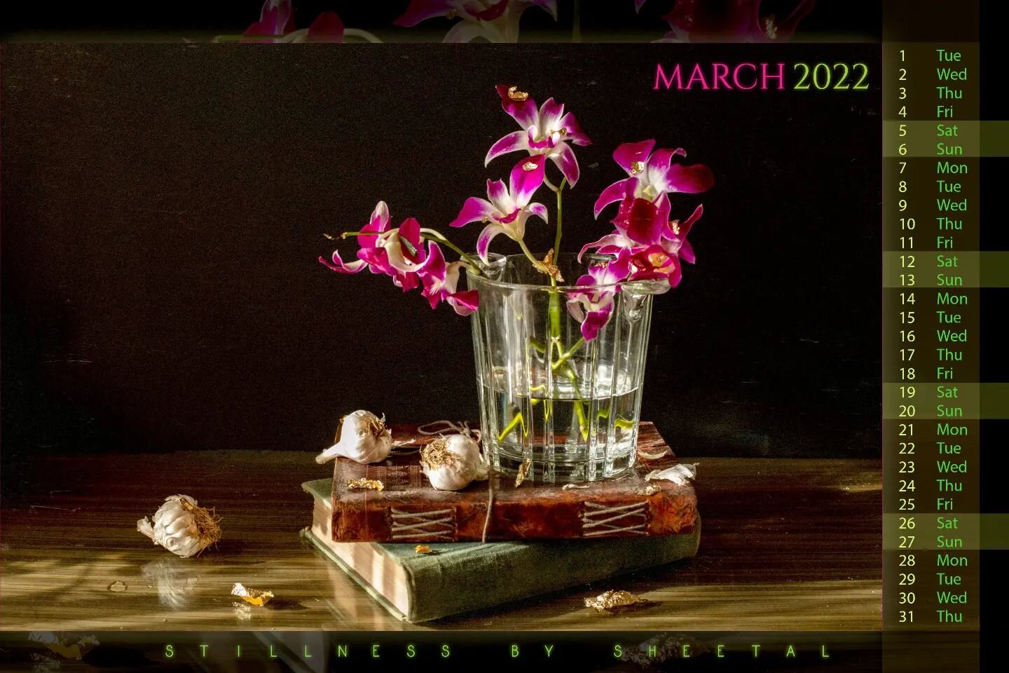 &quot;Orchids&quot;
March
&quot;Cheer&quot; - Calendar 2022 
~ Stillness by Sheetal

#march2022 #calendar2022 #artcalendar #stilllifephotographer #orchids #floralstilllife #stilllifephotos