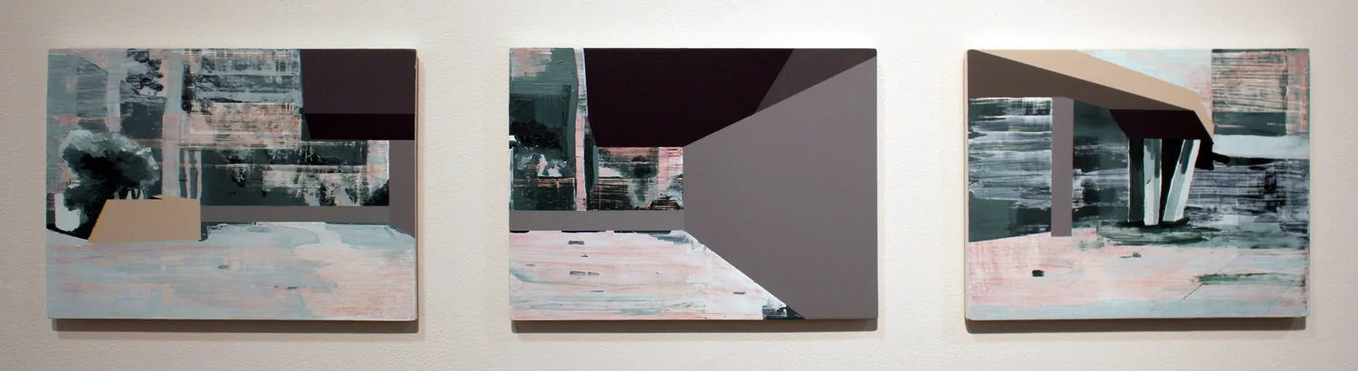  5. Nathan Brooker,  Experiments with Scraping 216 (1-3) , Oil and spray paint on MDF, (1 and 2) SOLD (3) $200 