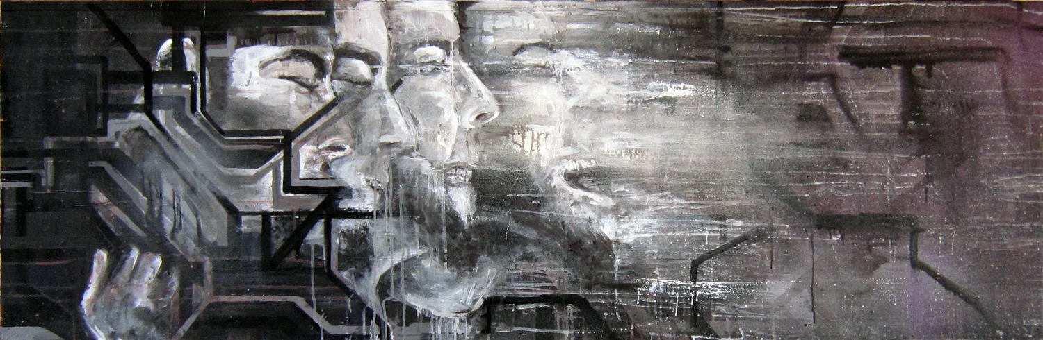  13 Max Richards,&nbsp; Just had it &nbsp;2014, acrylic, enamel and aerosol on found wooden panel, 58 x 182.5 cm, $2,500 