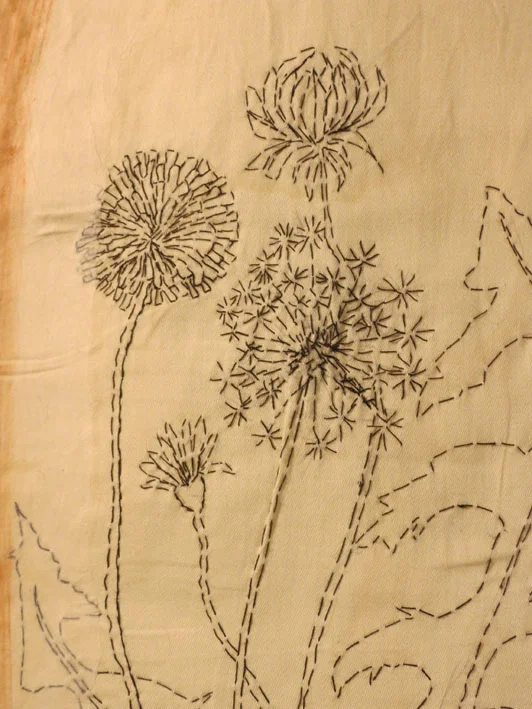  32. Cas Holmes,  Dent du Lion  (detail 2), paper, textile, machine and hand stitched 