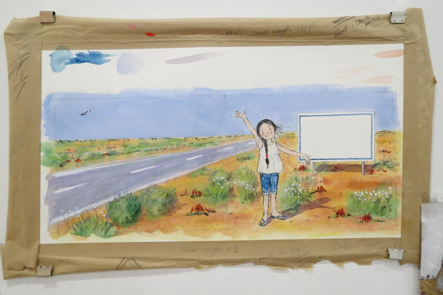  1. Cover illustration for  Hello from Nowhere  by Karen Blair (author Raewyn Caisley), pencil, watercolour, pastel, charcoal pencil, NFS 