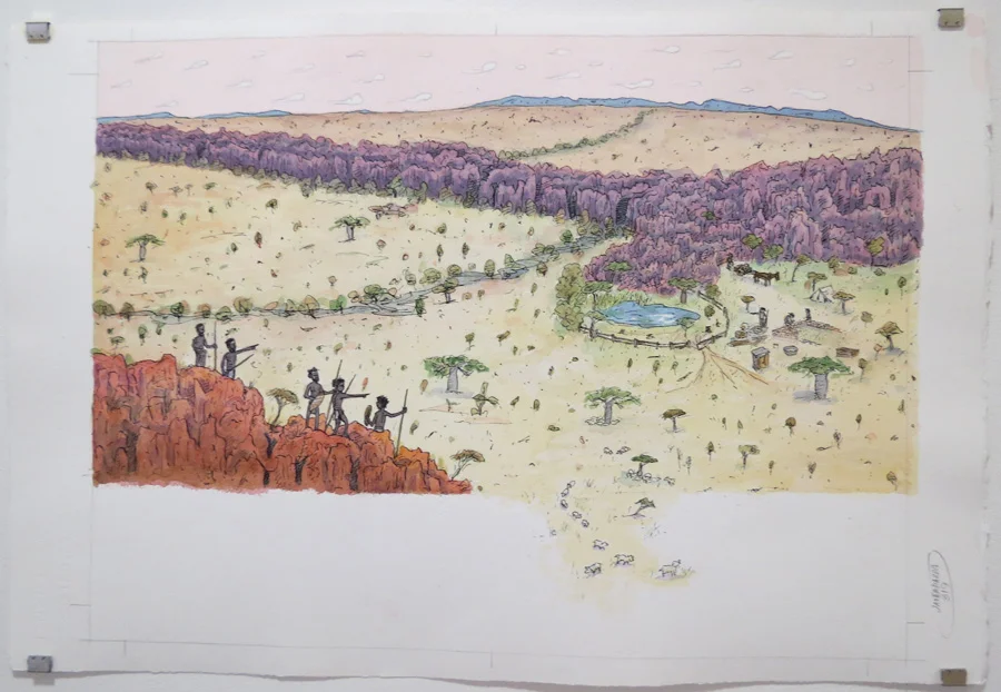  16.  While their sheep fattened on fertile pastures  by Terry Denton, watercolour on paper, NFS 