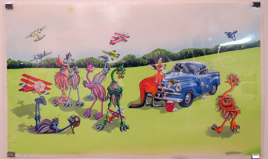  35.  7 Clumsy Emus  by Wendy Binks, acrylic on paper, NFS 