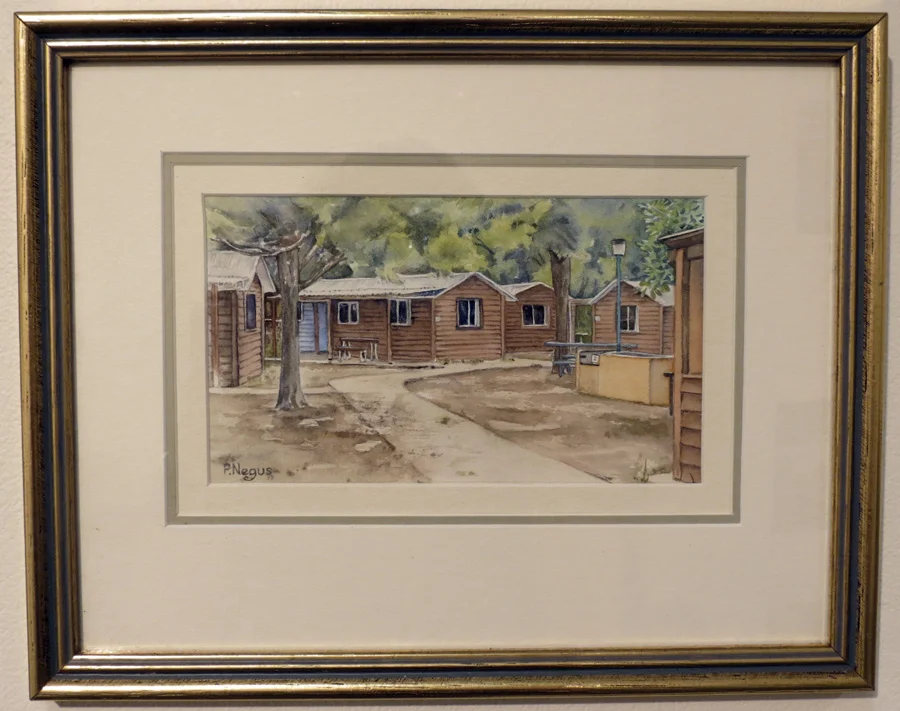  67.  Caroline Tomson Cabins  by Patricia Negus, watercolour, $250 