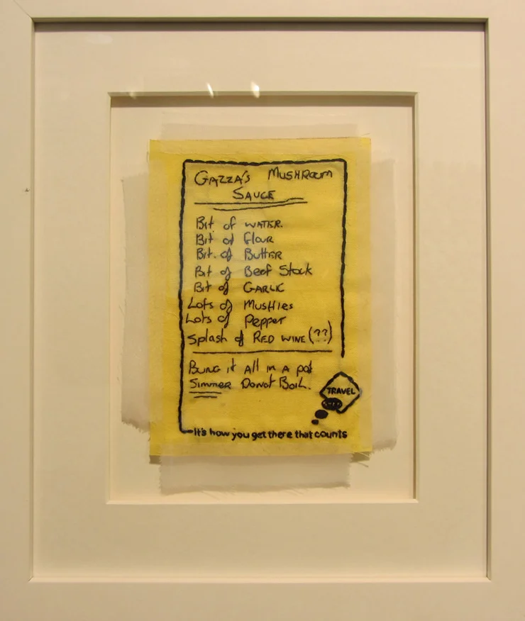  12.  Gazza's Mushroom Sauce  by Bonnie Boogaard&nbsp; hand embroidery on cotton and organza, $400 