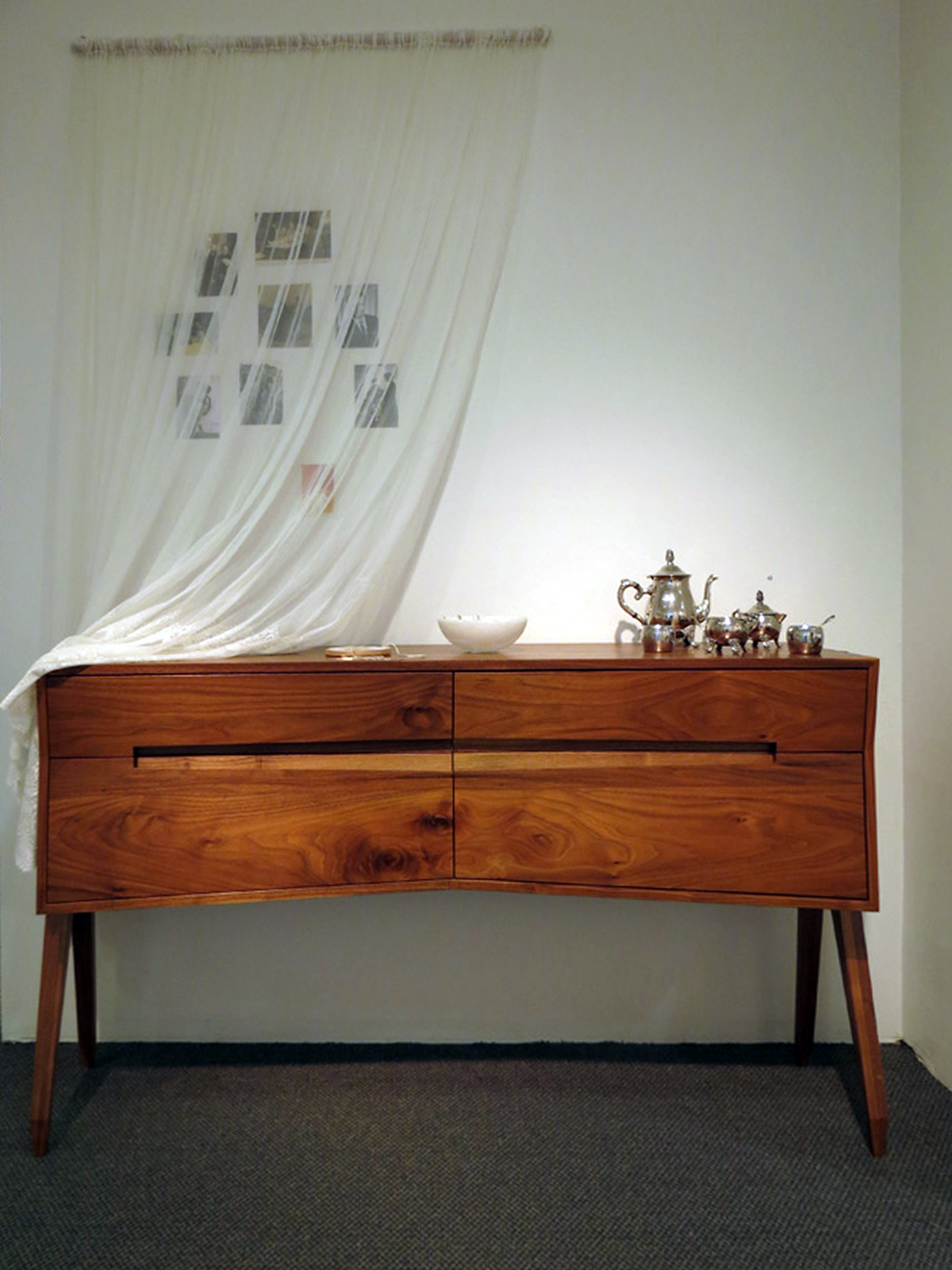  43.&nbsp; Expectant console in installation , Penelope Forlano, American Black Walnut,&nbsp;$8450 (personal ephemera NFS) 