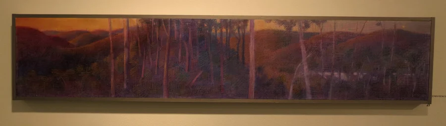  25. Madeleine Clear,&nbsp; Sundown from South Ledge, Mundaring Weir,  mixed media on wood, 2015,&nbsp;$1,200 