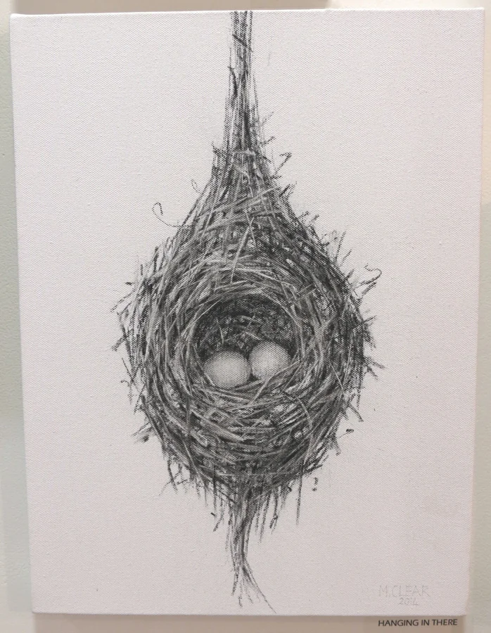  33. Madeleine Clear,&nbsp; Hanging In There , charcoal on canvas, 2014,&nbsp;$660 
