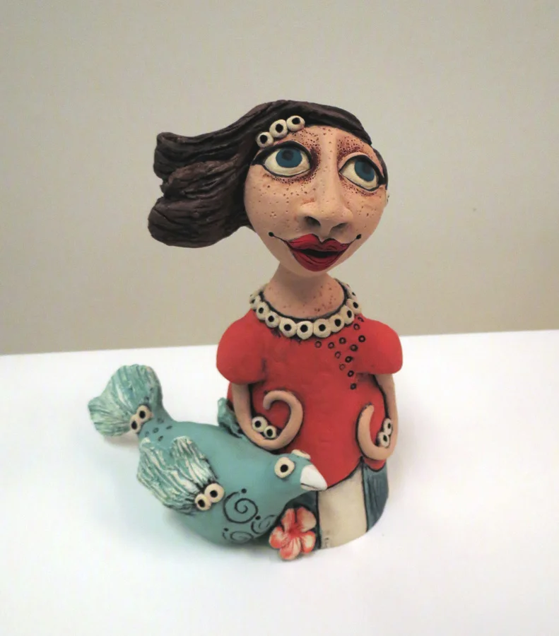  16.&nbsp;Louise Simonette,&nbsp; Me and My Feathered Friend , stoneware paper clay,&nbsp;$230 
