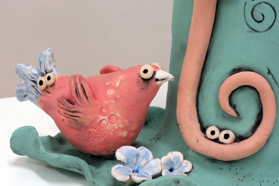  19. Louise Simonette,&nbsp; Winnie and the Windy Day  (detail), stoneware paper clay,&nbsp;$400 