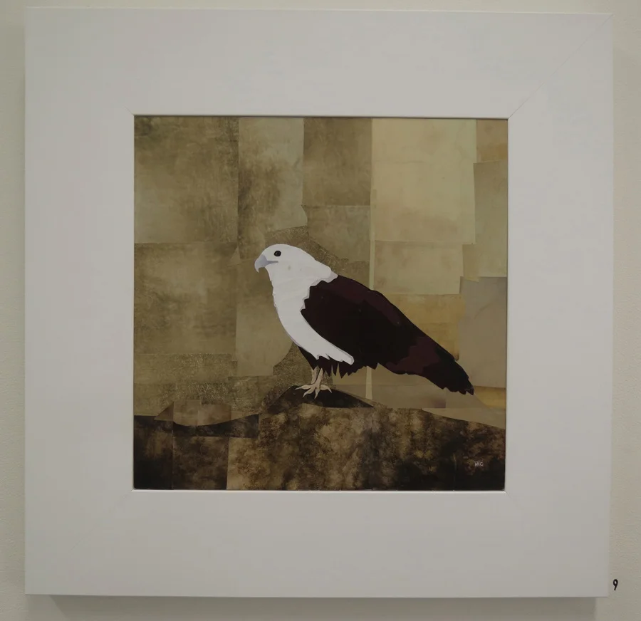  9. Mikaela Castledine,&nbsp;Brahminy Kite - Yangon Zoo, paper collage, $900 