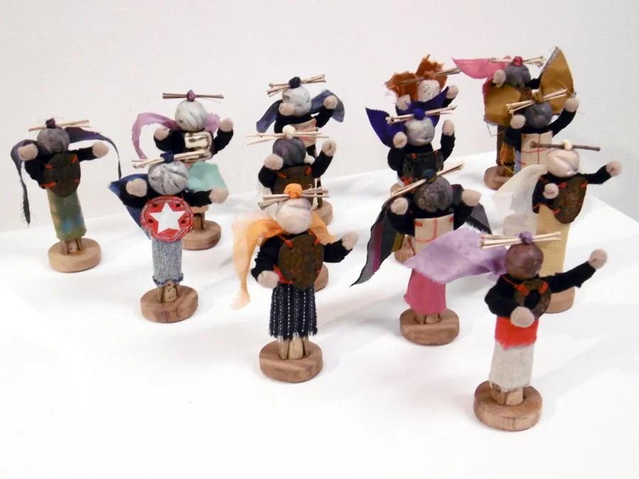  7. 'Warriors', Anne Williams, ceramic, wood, fabric, metal, paper, $65 each 