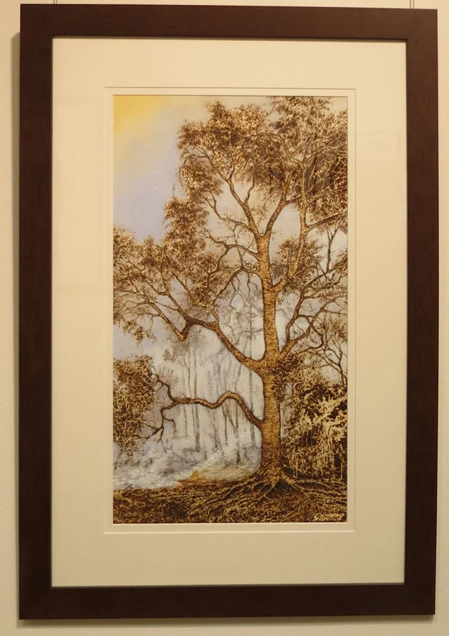  10. 'Just Around the Corner', Sandie Schroder, burnt paper and watercolour, $650 