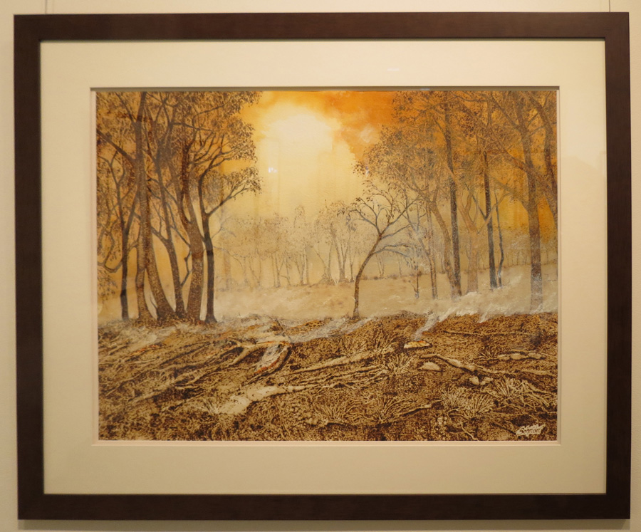  19. 'Bushfire Smoke', Sandie Schroder, burnt paper and watercolour, $1,550 