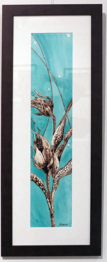  28. 'Floral Ignition VI', Sandie Schroder, burnt paper and watercolour, $495 