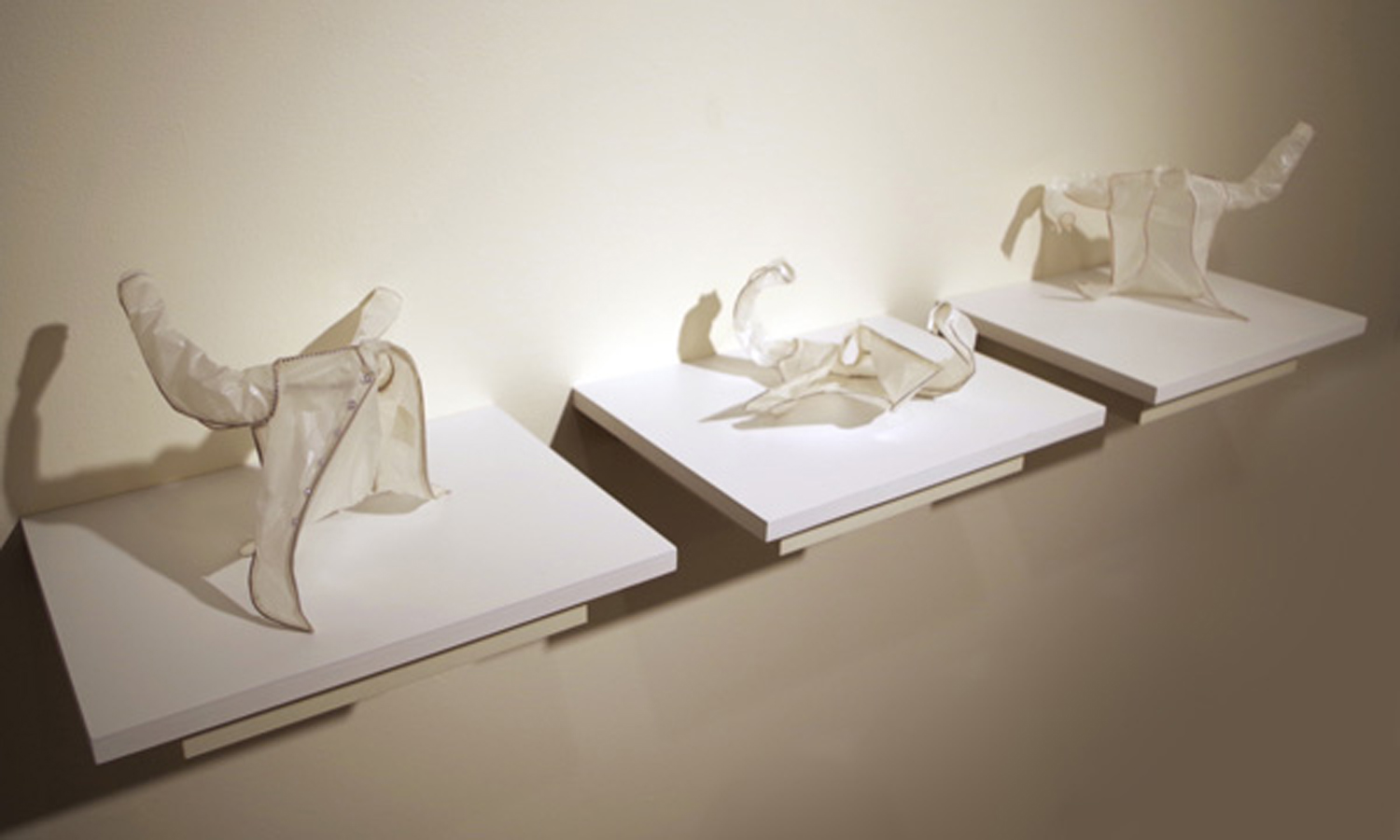  12. 'Edgar's Bad Shirts i, ii, iii', Mikaela Castledine, copper wire, glassine paper, cotton thread, $300 each 