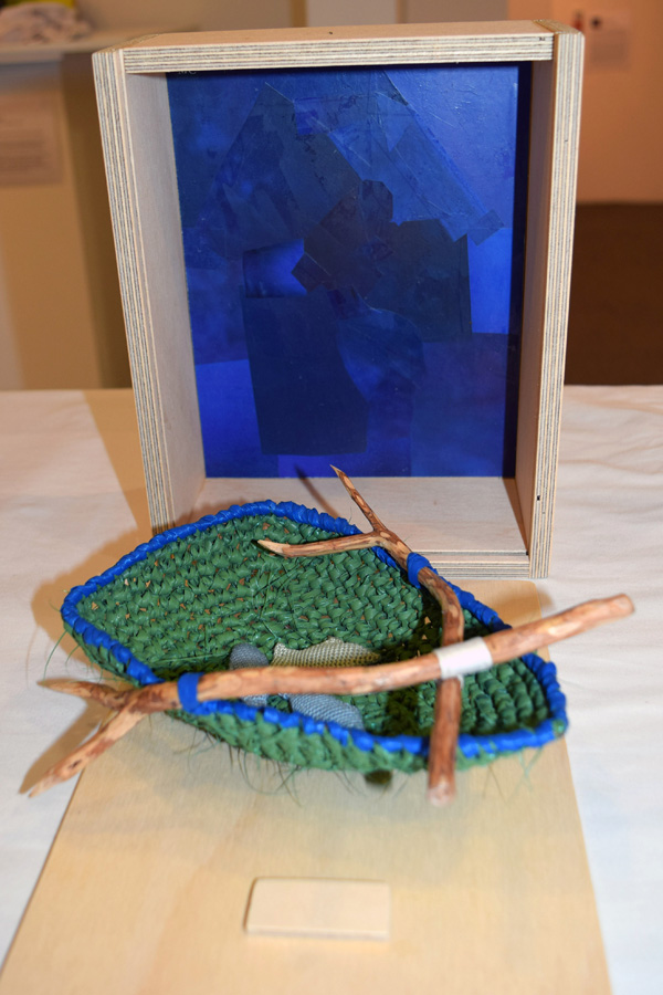  16. Mikaela Castledine, 'Pea Green Boat', crocheted nylon and cotton, paper collage, found objects 