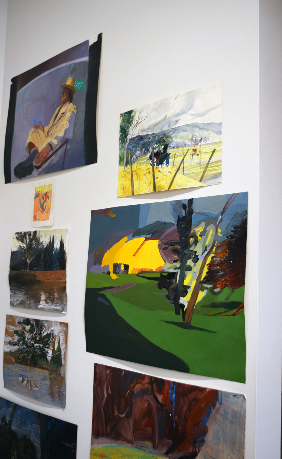   Note to Self , west gallery wall view, c. 1970-2017, various media, prices $45 to $150 