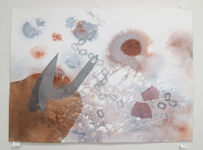  35. In Western Waters, Shelley Cowper, 2017, Relief print, watercolour, chine collé on BFK Rives paper, 4 of 5, $400 