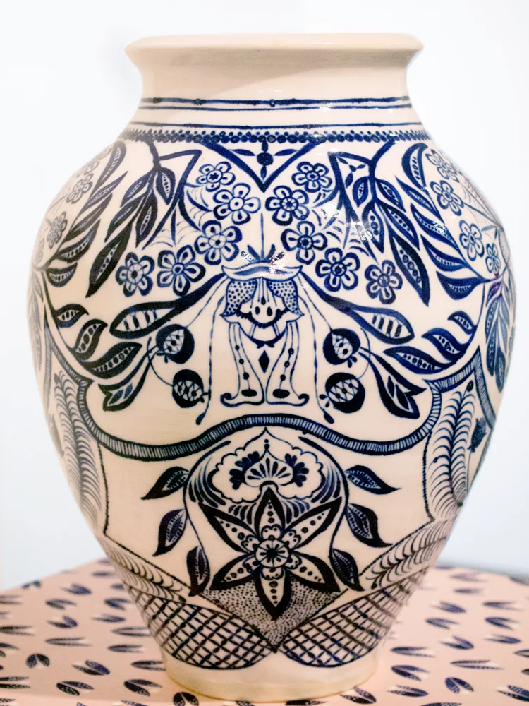  7. Yvonne Zago, 'Arnaud's floral vase', 2018, hand painted stoneware, 26 x 17 x 17 cm, NFS 