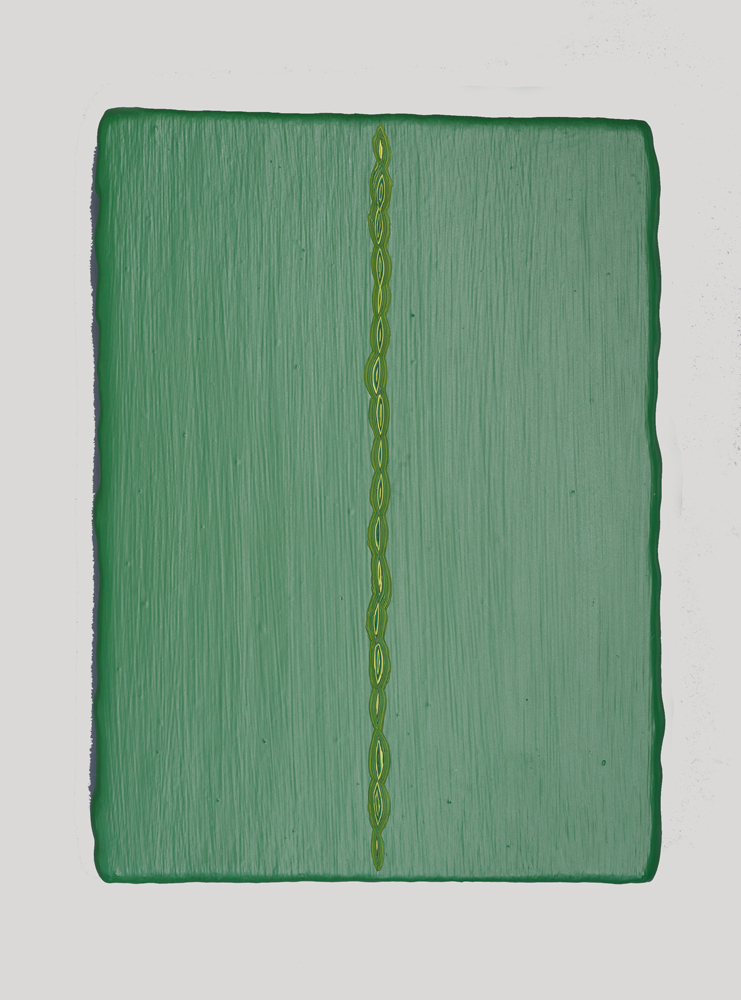  23. André Lipscombe, 'Green painting' (diptych) (left detail), 2016, acrylic paint on wood, 28 x 55 x 4 cm (installed), $3,600 
