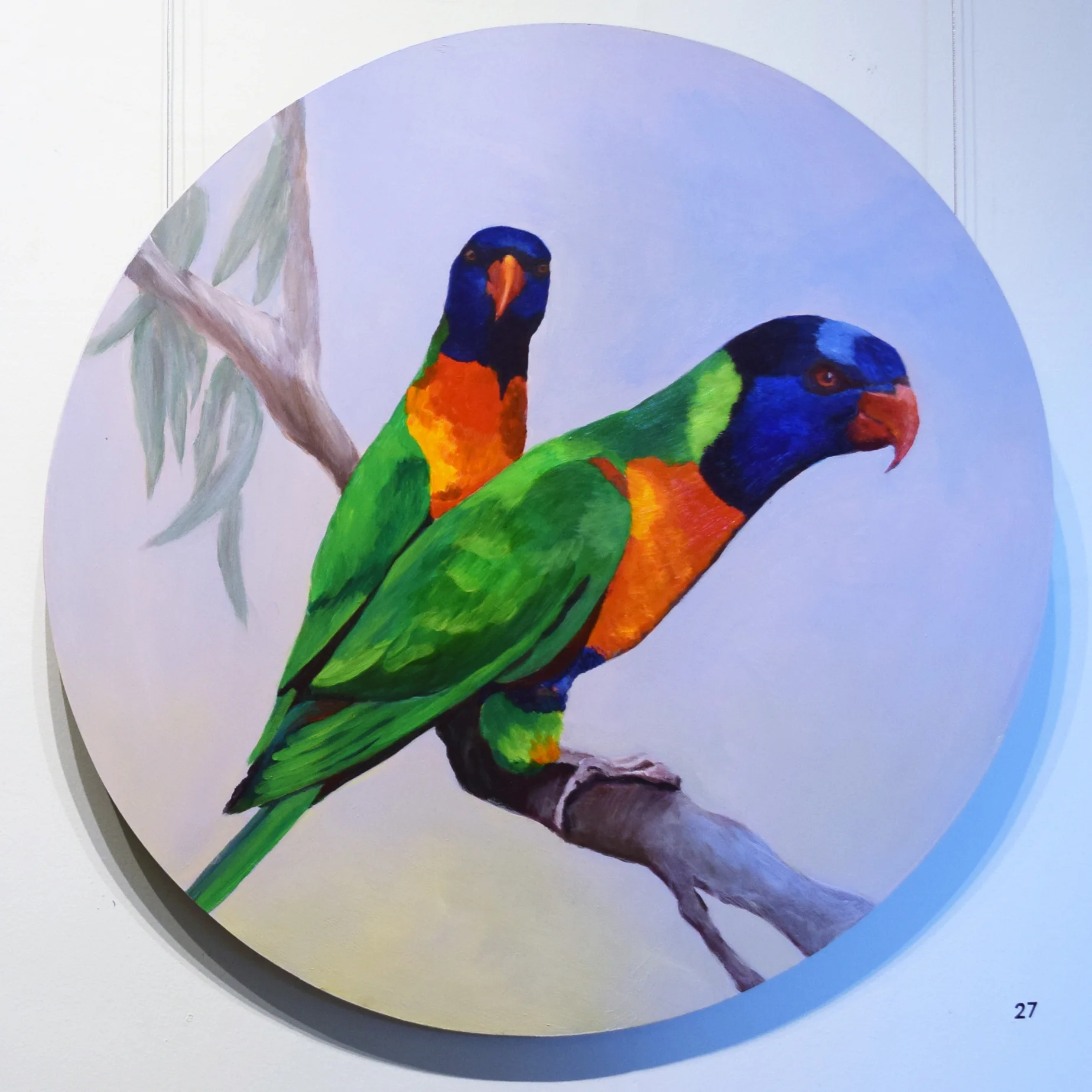 27. Joy Connell, Rainbow Lorikeets, 2017, acrylic on board, 60 x 60 cm, $1,150 (for sale by commission).jpg
