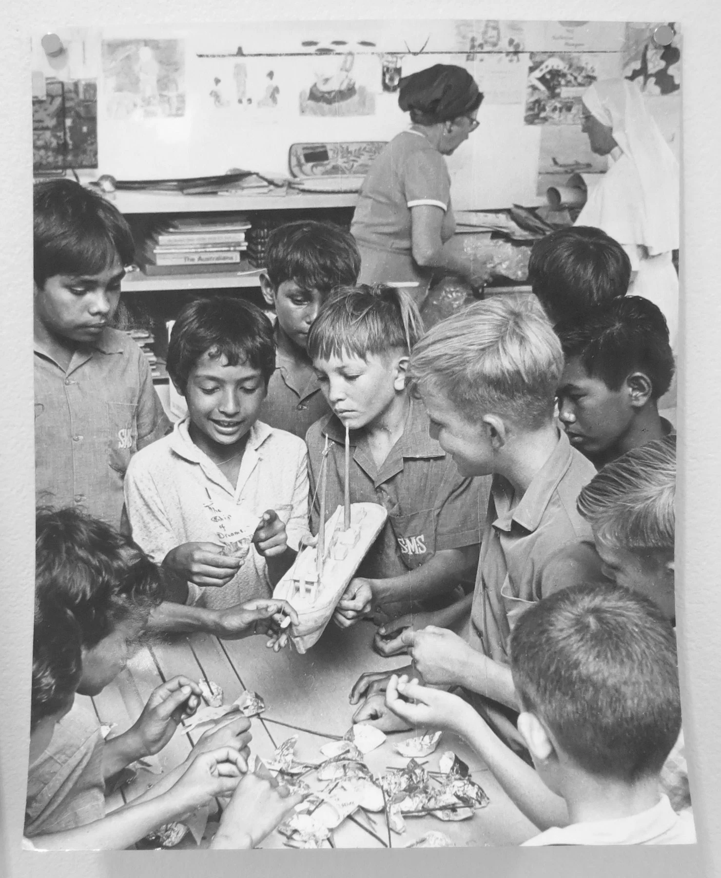  80. Richard Woldendorp, 'Convent school boys making boats for ‘Ship of Dreams’ performance with Mary Durack, Broome WA', taken and printed in 1968, Vintage Print 