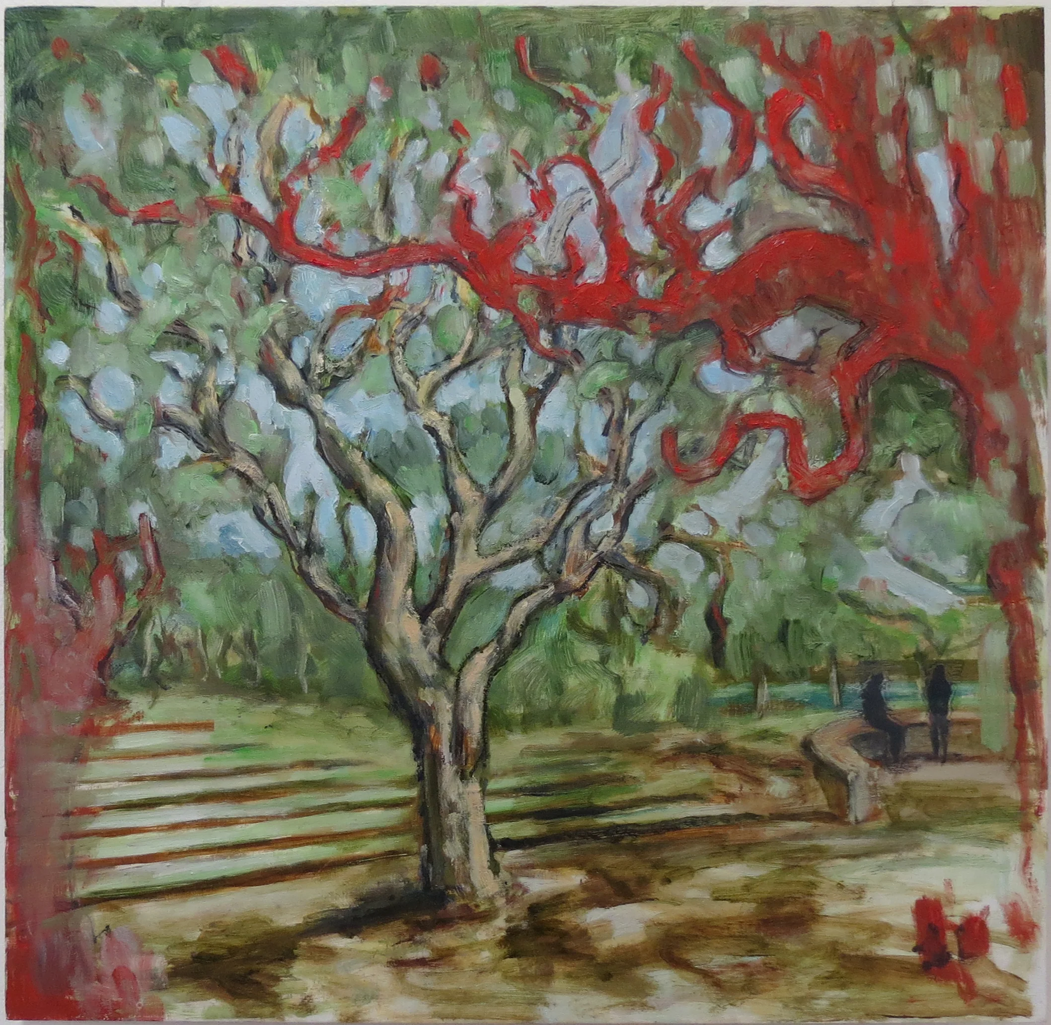 Harrison See, Red Tree (Railway Reserves Heritage Trail), 2018, Oil on board, $410 