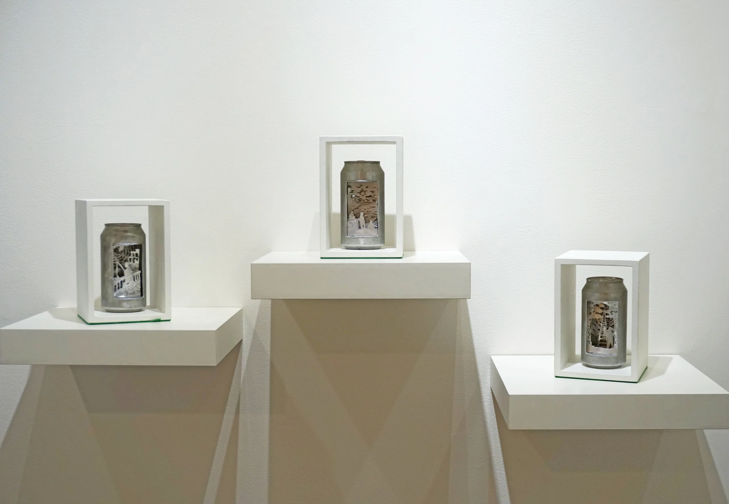  2. Joan Johnson,  Can Dioramas I, II, III , Aluminium drinking cans, wood, $990 set or $360 each 