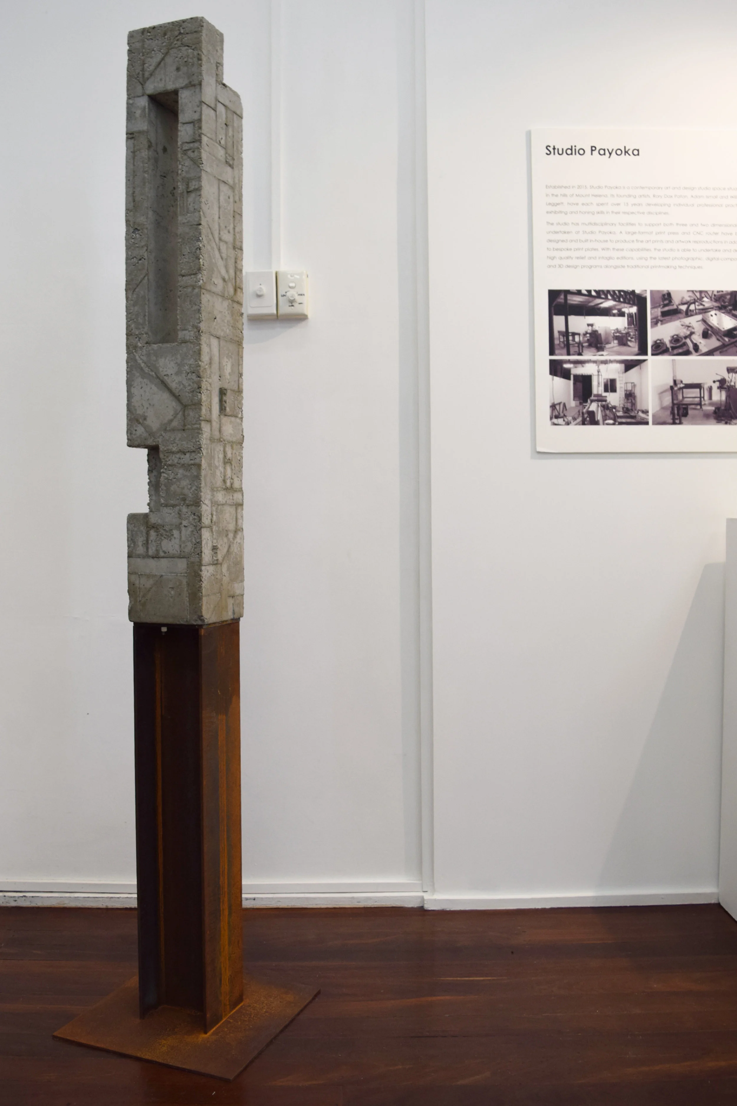  1. William Leggett,  Monument 1 , 2018, concrete and steel, 40 x 40 x 182 cm $1,350 