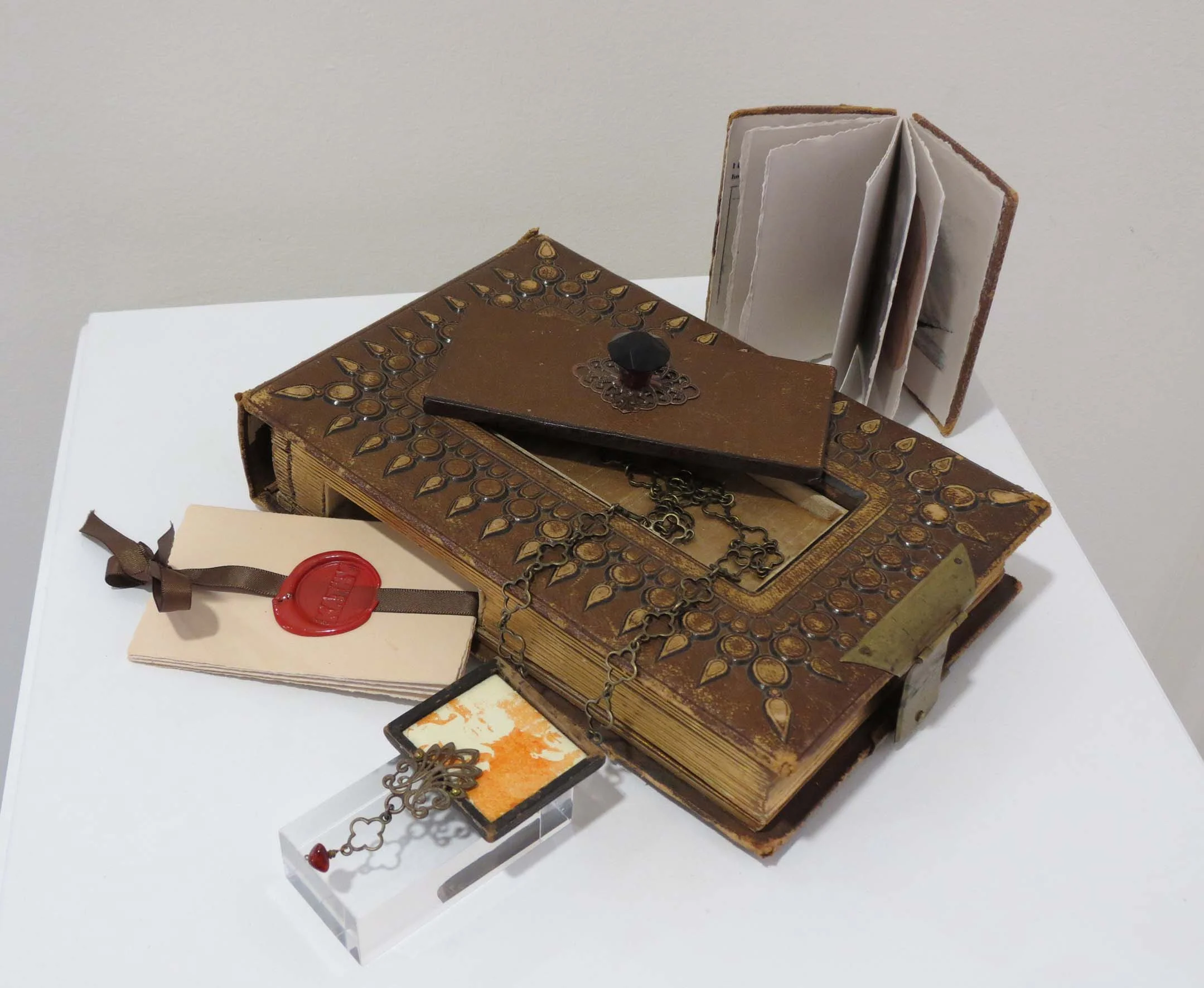  32. Kathy Aspinall, 'The Letter', 2015, Victorian photograph album, letter, small book, necklace, altered book, $1,200 