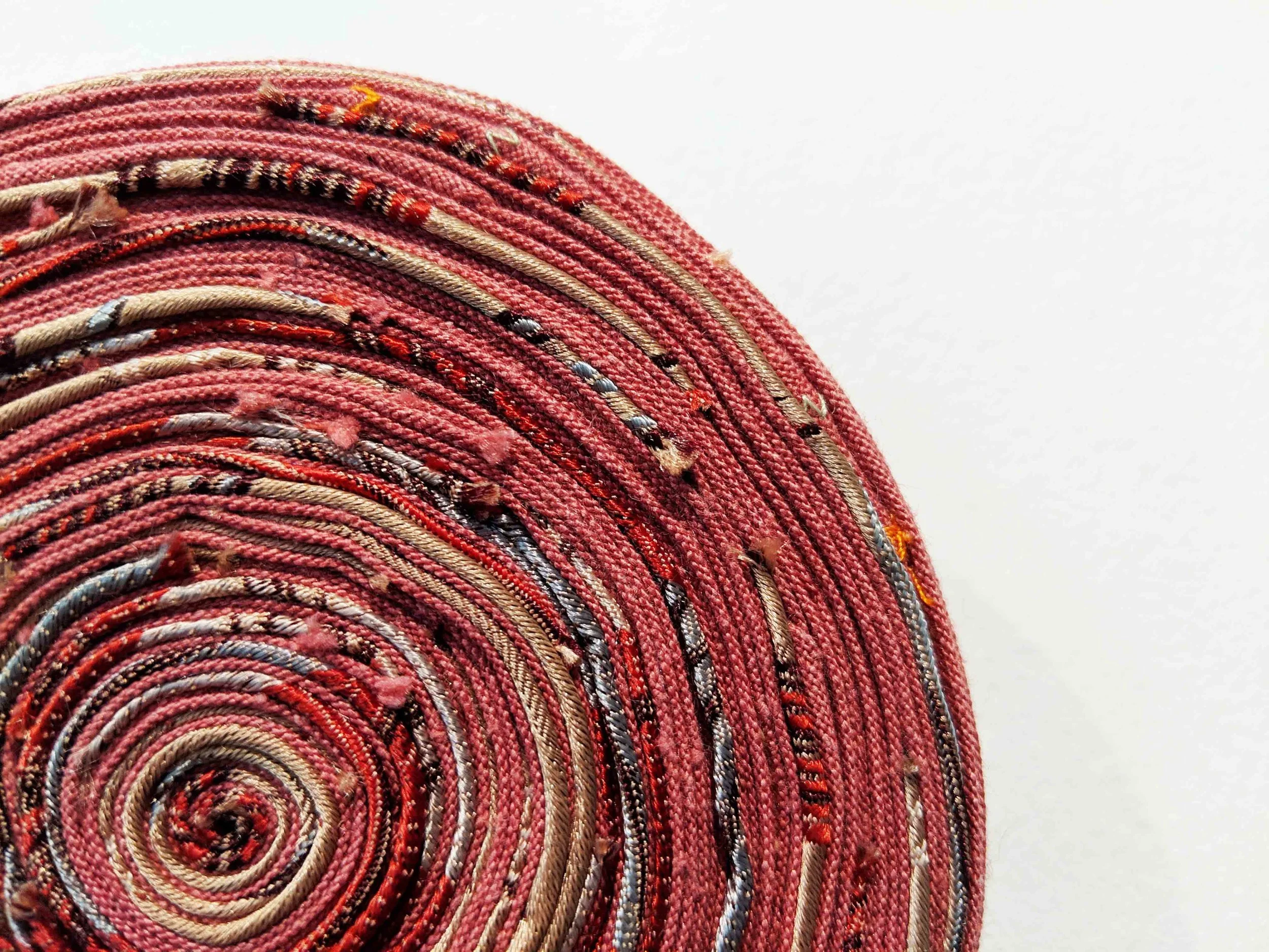  2.  Remington Keys T,  2018, various vintage fabrics, business ties 12 x 12 cm$165 each 