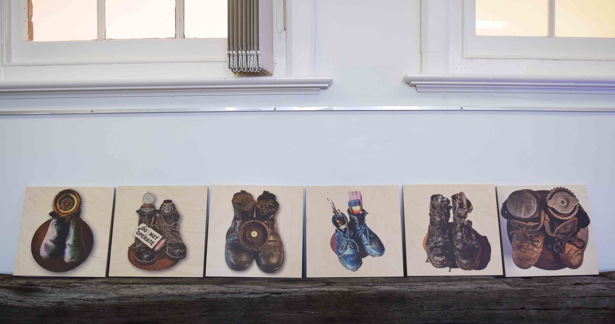  18.  Lost Soles Prints 1- 6  1/1, 2018, thermal print on Birchwood, 30 x 30 x 1.2 cm each. $300 each. 