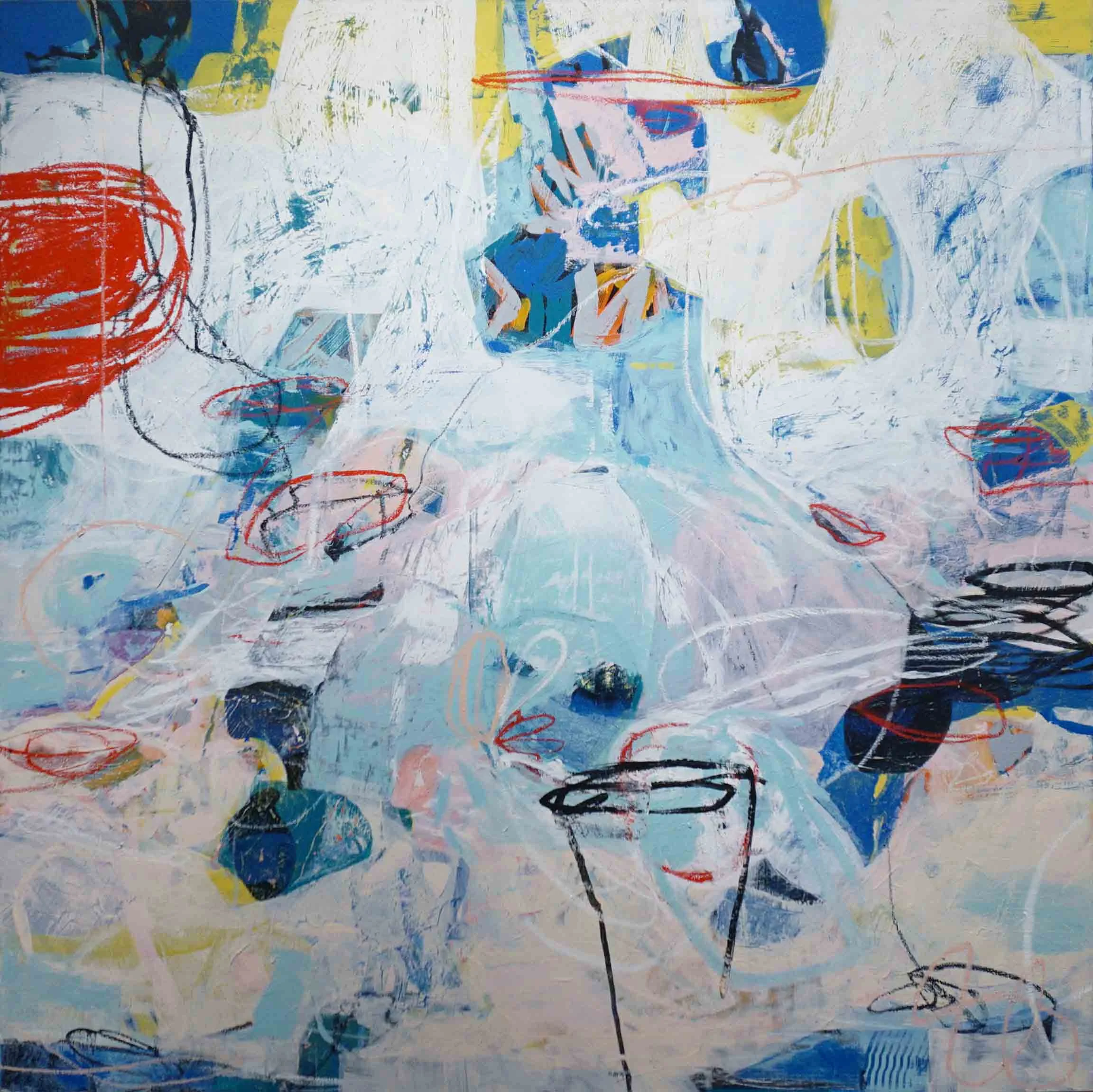  1. Ric Burkitt,  Heading for Home,  2018, acrylic, oil sticks, 122 x 122 cm $2,200 