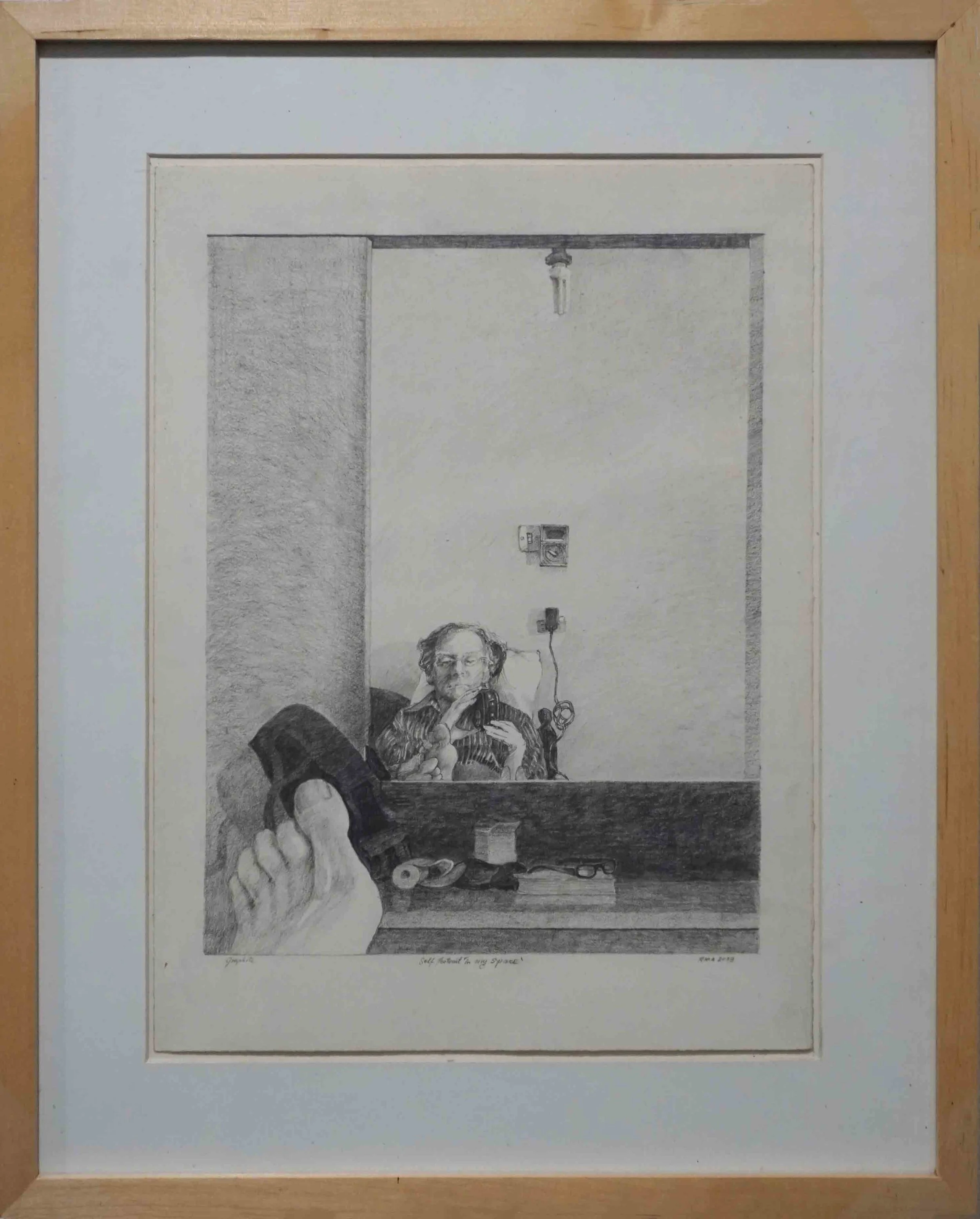  20. Hans Arkeveld,  Self Portrait In My Space , 2019, graphite, 51 x 41 cm $2,200 