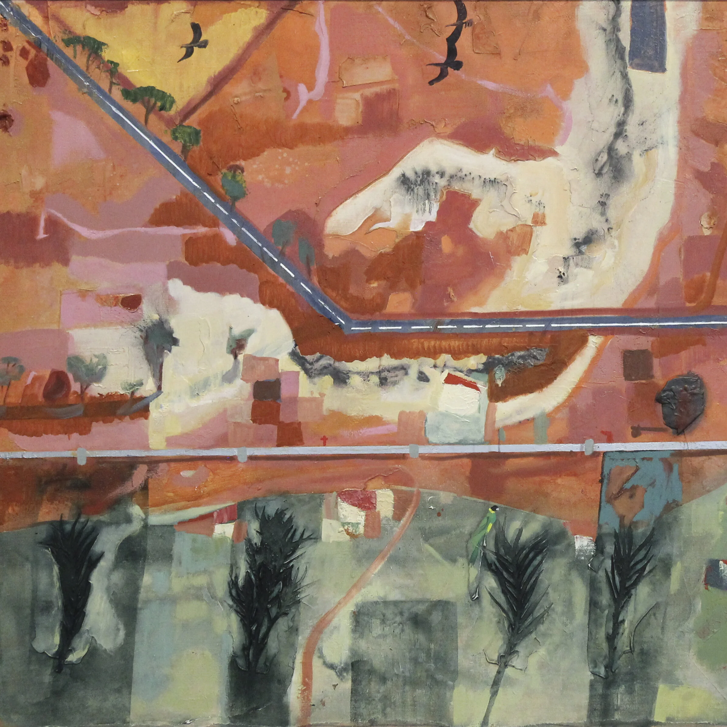 Robert Juniper,  The Road to York, GEH  (detail), 2008, oil and acrylic on belgian linen, 96 x 124 cm. Shire of Mundaring Art Collection.