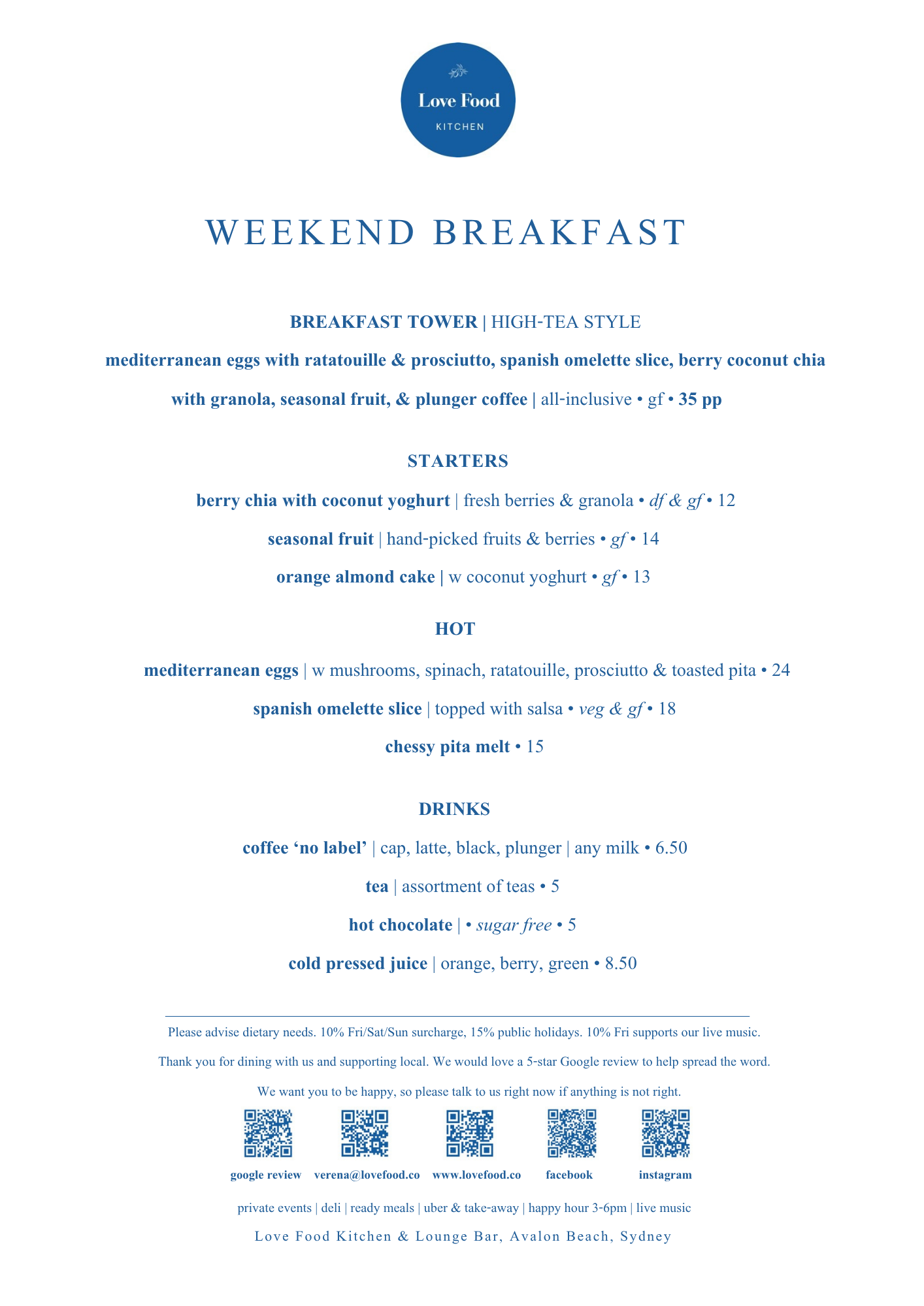 Weekend Breakfast Menu