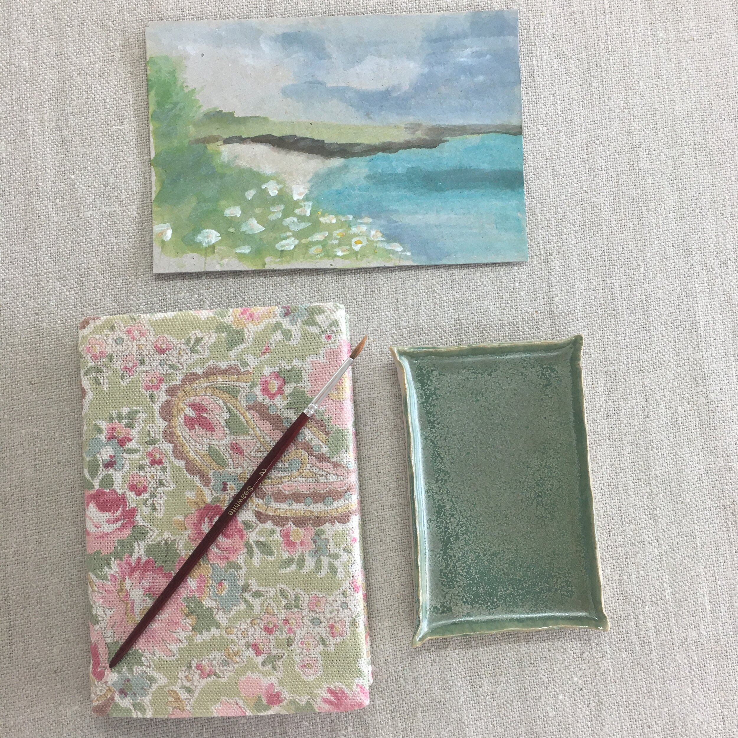 artisan gift box square dish and painting
