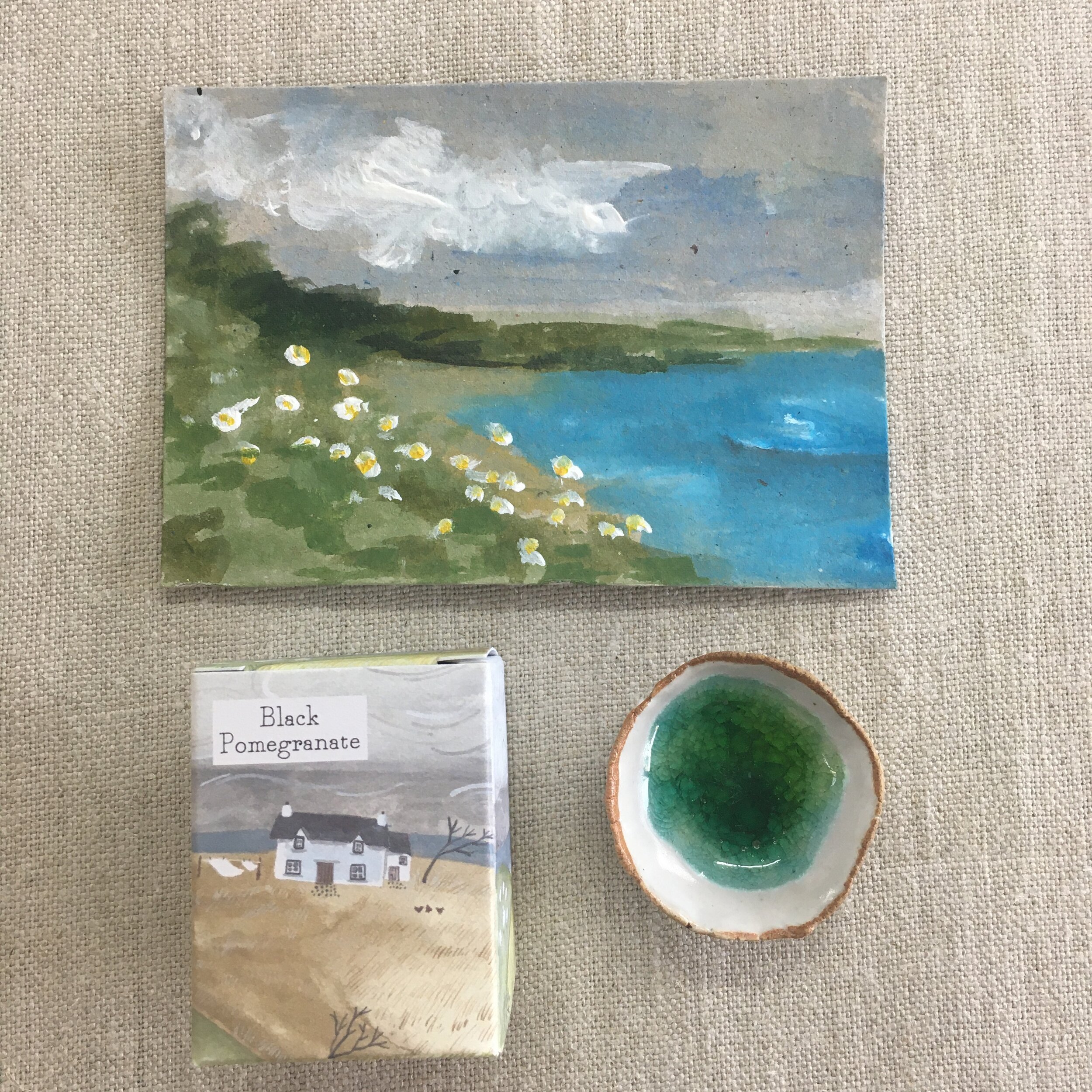 artisan gift box sketchbook, candle , tiny bowl