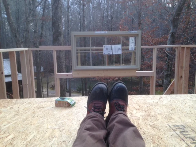 Sitting in the loft. That window was originally going to sit on the top of the framing. As it temporarily sits now, it will actually give a decent view from this position. An hour's work, but worth it.