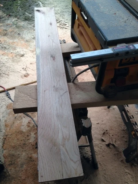A board after going through the saw. It was cloudy, so it's hard to see the nice grain.