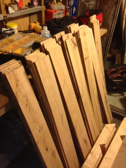 Boards cut down to 1/2 inch, 4 foot sections. I later stacked them to air in the rafters of my shop.