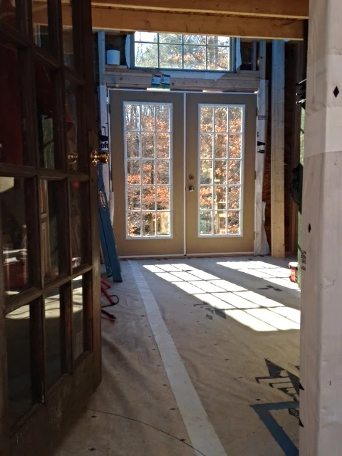 This is a view from the front door (actually, it's the main entrance, but the back of the house). I've noticed pics of other tiny houses where they use some sort of fish eye lens that creates the illusion of a lot of space. It actually feels much bigger than I anticipated.