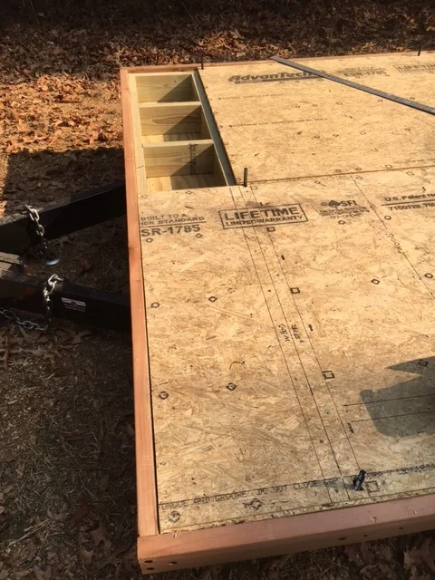 The subfloor going over the extension. I had to make a layout of all the framing members under the subfloor, and whether they are wood or steel, so I know what fasteners to use when I can't see them anymore.