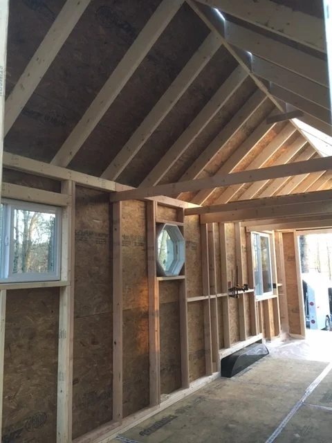 An interior view after we started sheathing the roof.