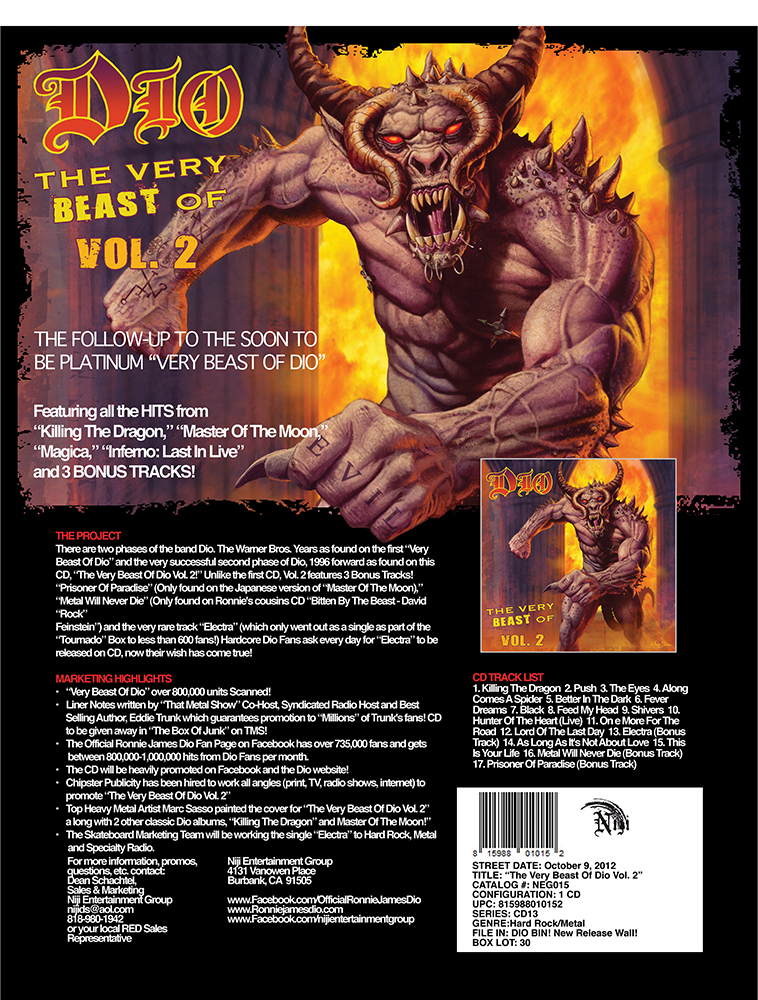 DIO Very Beast Of Vol. 2 US sell sheet.