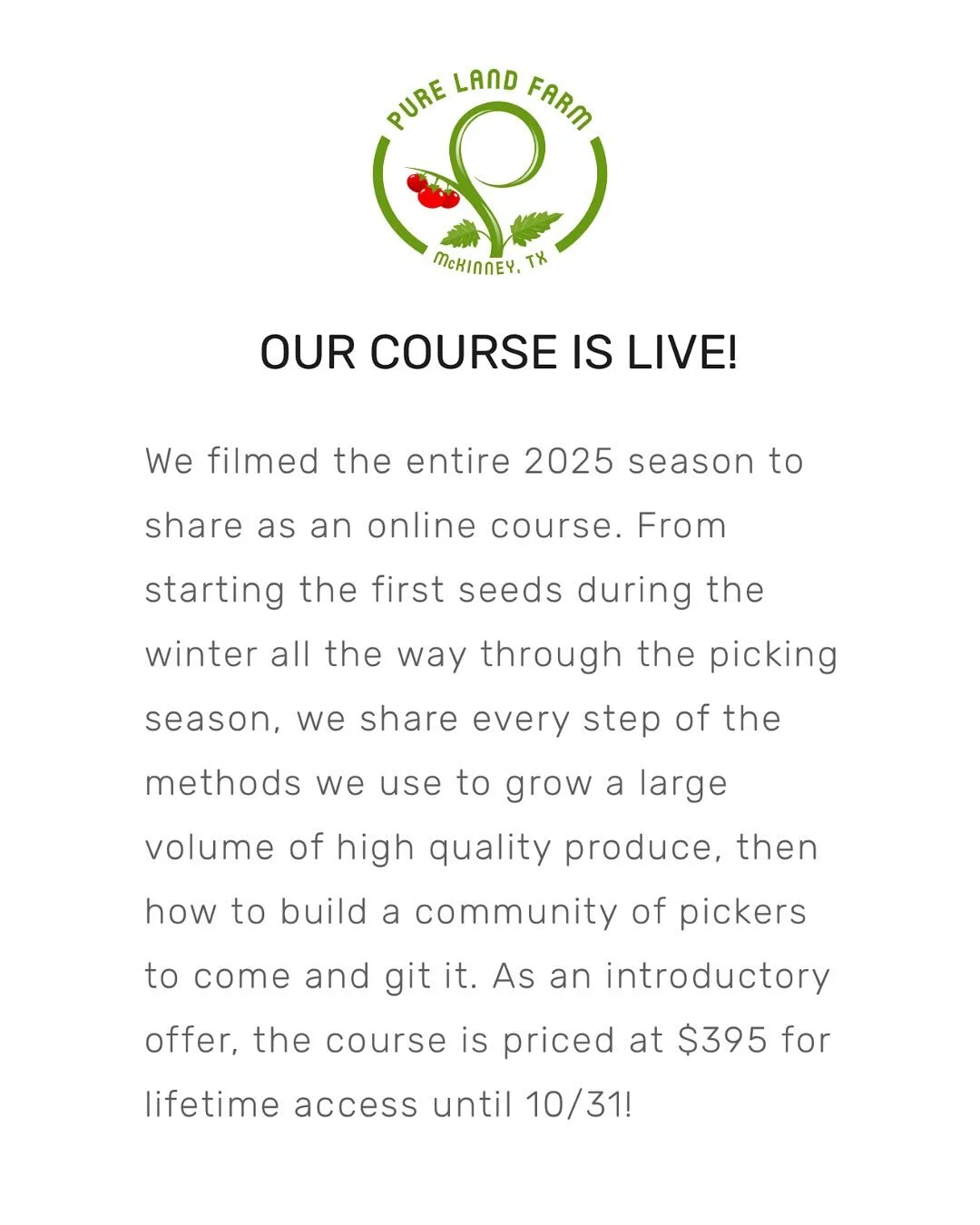 Excited to announce that our online course is officially live! 🎉 Intended as a companion to our book, Pick-Your-Own Farming, the course guides you through what it takes to run an agritourism farm like ours including all of our growing practices and 